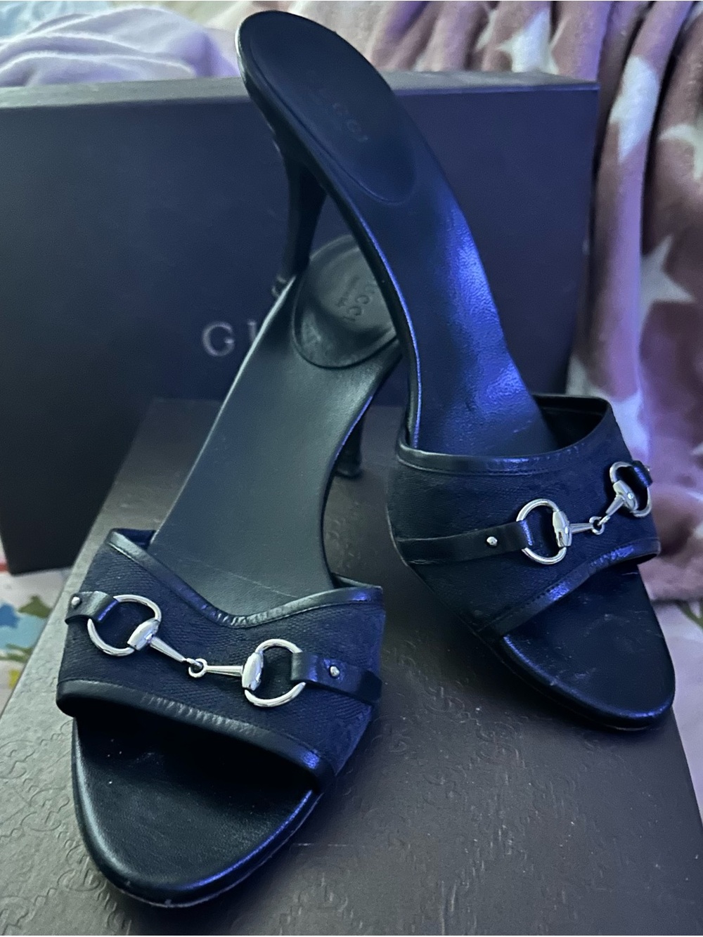 Gucci Black Leather Horsebit Mule Sandals
